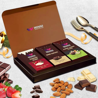 WINNI 3-Pack Deluxe Chocolate Bar Gift Hamper | Premium Belgian Chocolates | Dark & Imported Chocolate Gift for All Occasions