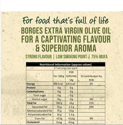 Borges Extra Virgin Olive Oil Share.svg Net Qty: 1 pc (250 ml)