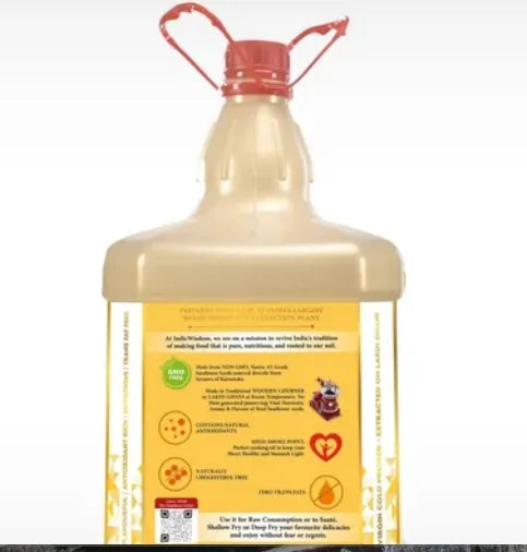 Indic Wisdom Sunflower Wood Pressed Oil | Cold Pressed - Extracted on Wooden Churner