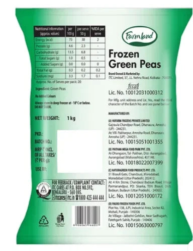 Farmland Green Peas | No Added Colours Share.svg Net Qty: 1 pack (1 kg