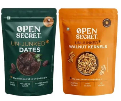 Open Secret Arabian Dates (Khajur) With Seed (400g) & Open Secret Premium Walnut Kernels (Akhrot) (500g) Combo