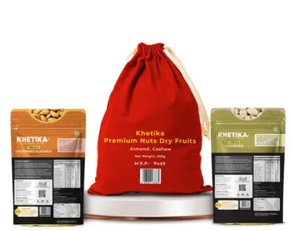 Khetika Dry Fruits Premium Nuts Dry Fruits Gift Potli - Almond, Cashew Share.svg Net Qty: 1 pack(200 g)