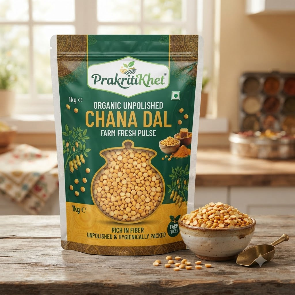 PrakritiKhet Organic Unpolished Chana Dal